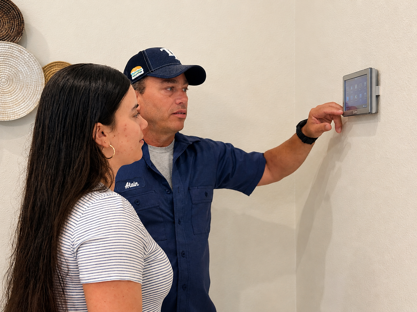 NovaComfort technician sitting with a homeowner reviewing system options