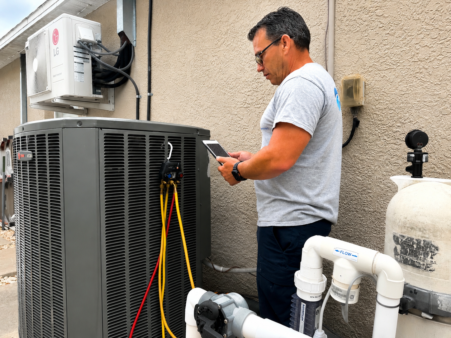 NovaComfort technician explaining Good/Better/Best options to a couple
