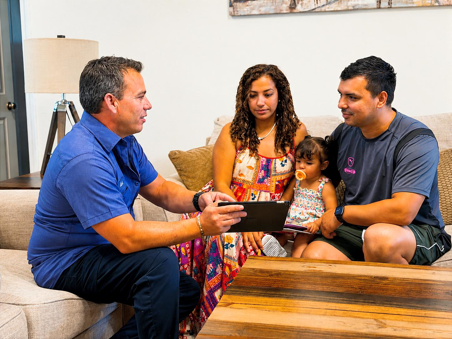 NovaComfort technician walking a family through their service options